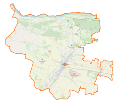 Mapa konturowa powiatu sochaczewskiego, w centrum znajduje się punkt z opisem „Żuków”