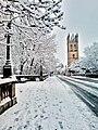 View of Magdalen Bridge in the snow.