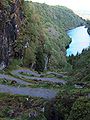 Kossdalsvingane på Osterøy med 5-6 av de 17 slyngene på veien Foto: Svein Harkestad