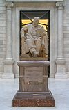 A statue in the lobby of the library.