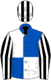 ROYAL BLUE and WHITE (quartered), BLACK and WHITE striped sleeves and cap