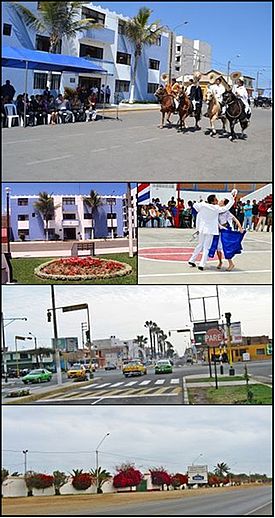 From top and left to right: Paso horses in a parade, Municipality of victor Larco, marinera dance, Association of Breeders and Owners of Paso Horses in La Libertad, Buenos Aires welcome in Larco Avenue