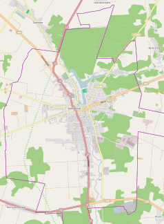 Mapa konturowa Siemiatycz, w centrum znajduje się punkt z opisem „Cmentarz żydowski w Siemiatyczach”