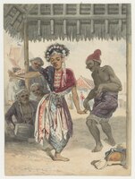 Illustration of Topeng Babakan performance in Cirebon, c. 1851