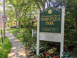 A Massapequa Park welcome sign in 2016