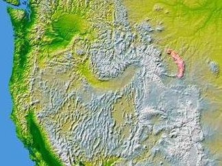 Lage der Bighorn Mountains (rosa markiert) östlich der Rocky Mountains