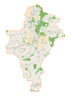 Mapa konturowa gminy Ziębice, u góry znajduje się punkt z opisem „Parafia Wniebowzięcia Najświętszej Maryi Panny”