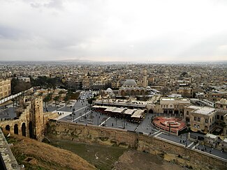 شہر کا منظر فصیل اور مسجد کے ساتھ۔