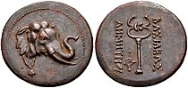 The Elephant and the Caduceus on a coin of Demetrius I, the founder of the Indo-Greek kingdom. of Indo-Greek Kingdom