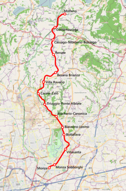 A Monza–Molteno-vasútvonal útvonala