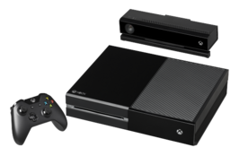 Originele Xbox One-spelcomputer, controller en Kinect-sensor.