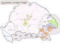 Autonomii teritoriale în Regatul Ungariei în Evul Mediu (secolul XIII) cu românii (valahii) marcați în portocaliu