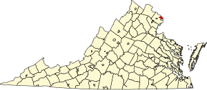 Map of Virginia highlighting Arlington County