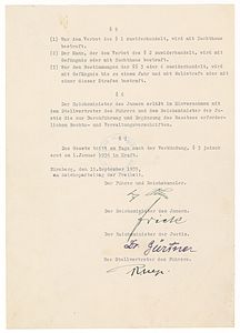 Vervolgblad ondertekend door Adolf Hitler, Wilhelm Frick, Franz Gürtner en Rudolf Hess