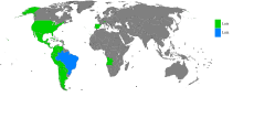 Land hvor navnene Luis (grønt) eller Luiz (blått) er mye brukt.