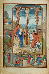 Ευλογητάριο του Robert de Clercq: Σταύρωση, f. 4v, Βιβλιοθήκη Πανεπιστημίου Κέιμπριτζ, Κέιμπριτζ