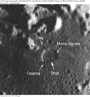 Ina, Dag, Osama und Mons Agnes (Apollo 17-Aufnahme)