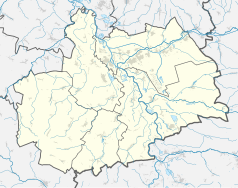 Mapa konturowa powiatu kędzierzyńsko-kozielskiego, u góry nieco na prawo znajduje się punkt z opisem „Miejsce Kłodnickie”