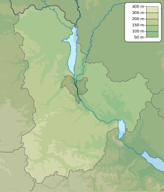 Mapa konturowa Kijowa i obwodu kijowskiego, u góry nieco na prawo znajduje się punkt z opisem „źródło”, natomiast po prawej nieco na dole znajduje się punkt z opisem „ujście”