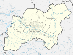 Mapa konturowa powiatu ostrowieckiego, blisko centrum na dole znajduje się punkt z opisem „Pod Szosą”