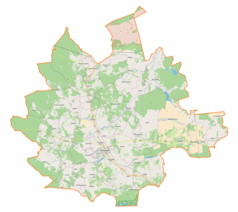 Mapa konturowa powiatu kolbuszowskiego, u góry nieco na lewo znajduje się punkt z opisem „Huta Komorowska”