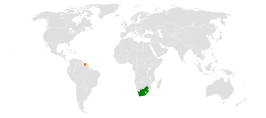 Kaart met daarop Suriname en Zuid-Afrika