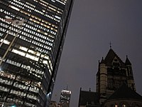 The Hancock Tower (left) and Trinity Church (right)