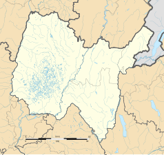 Mapa konturowa Ain, u góry po lewej znajduje się punkt z opisem „Chavannes-sur-Reyssouze”