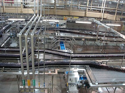 Mass production of beer at a Budweiser bottling facility