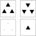 Example of two homometric structures (top) formed by the convolution between two non-centrosymmetric structures (bottom) with different orientations.