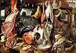 „Metzgerladen mit Flucht nach Ägypten“, Pieter Aertsen, 1551, Öl auf Holz