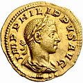 Aureus met Philippus II, circa 248.