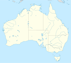 Mapa konturowa Australii, blisko prawej krawiędzi nieco na dole znajduje się punkt z opisem „Western Sydney University”