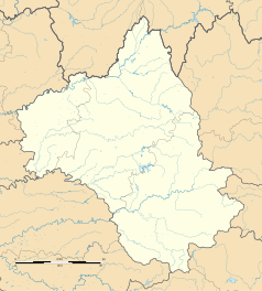 Mapa konturowa Aveyron, blisko centrum na prawo u góry znajduje się punkt z opisem „Prades-d’Aubrac”