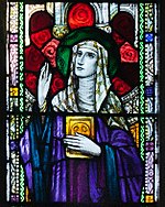 Stained glass window of Ita in St. Kieran's Church, Ballylooby