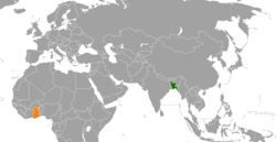 Map indicating locations of Bangladesh and Ghana