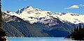 Castle Towers Mountain (left of center), Phyllis's Engine (center), Mt. Carr (right) viewed from Garibaldi Lake. Phyllis's Engine can be seen best when image is enlarged to maximum degree.