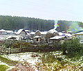 Storage facilities for hay in settlement of Viazovaia, in Ural Mountains