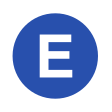 Rundes Liniensymbol mit dem weißen Buchstaben E in dunkelblau gefülltem Kreis