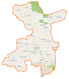 Mapa konturowa gminy Raszków, blisko centrum po lewej na dole znajduje się punkt z opisem „Walentynów”