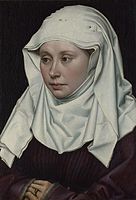 Robert Campin (c. 1375 – 1444), Portrait of a Young Woman (paired with her husband), 1430–1435. Van der Weyden's style was founded on Campin's.