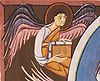 mittelalterliche Buchillustration, Abbildung eines geflügelten Menschen, eines Engels