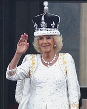 Queen Camilla wearing the altered crown at her coronation, 2023