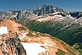 North Star Mountain is the nondescript feature in upper right with patches of snow, with Bonanza Peak looming behind it. This view from Plummer Mountain.