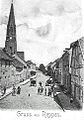 Hauptgeschäftsstraße Reppens mit der evangelischen Katharinenkirche auf einer Bild-Postkarte von 1900