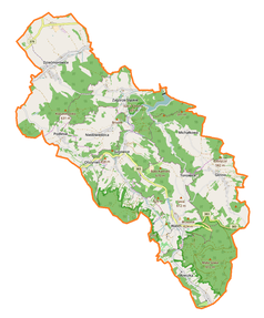 Mapa konturowa gminy Walim, po lewej znajduje się punkt z opisem „Podlesie”