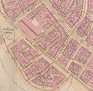 map published in 1897, showing the new headquarters, the street changes, and the U.S. Army Building