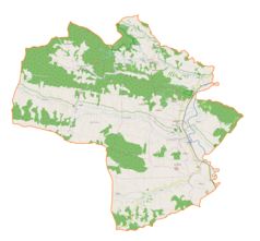 Mapa konturowa gminy Frysztak, po lewej znajduje się punkt z opisem „Parafia św. Katarzyny w Gogołowie”