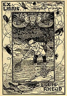 "Fly fishing", a book-plate by Louis Rhead