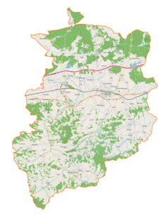 Mapa konturowa powiatu ropczycko-sędziszowskiego, na dole po lewej znajduje się punkt z opisem „Brzeziny”